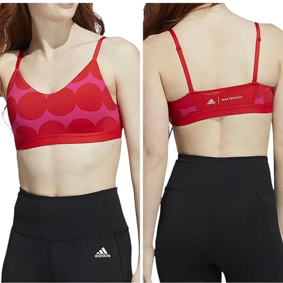 Adidas Marimekko All Me Light Support Red Pink Polka Dot Sports Bra XS - Picture 9 of 14